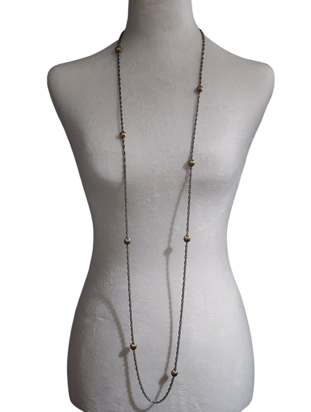 Two-Tone Bead Station Necklace - Gold and Silver